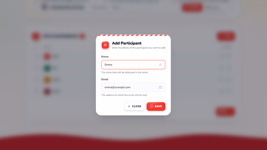 Add Participant dialog with name and email fields